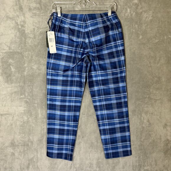 NWT Ralph Lauren Women's 2P Petite Plaid Blue 100% Silk Pants - Picture 3 of 11